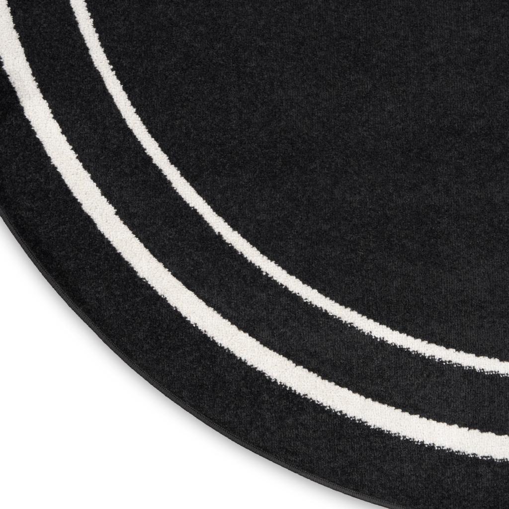 Nourison Home Nourison Essentials NRE02 Black Ivory Indoor/Outdoor Round Area Rug - Contemporary Power Loomed Machine Made Low Pile