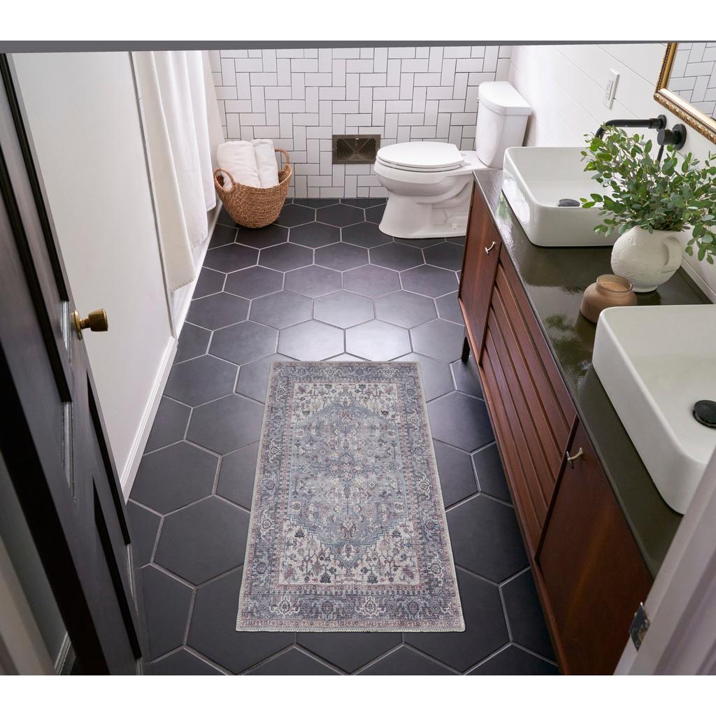 Nourison Home New Concept Washables SR101 Grey Indoor Rectangle Area Rug - Vintage Machine Woven Machine Made Low Pile
