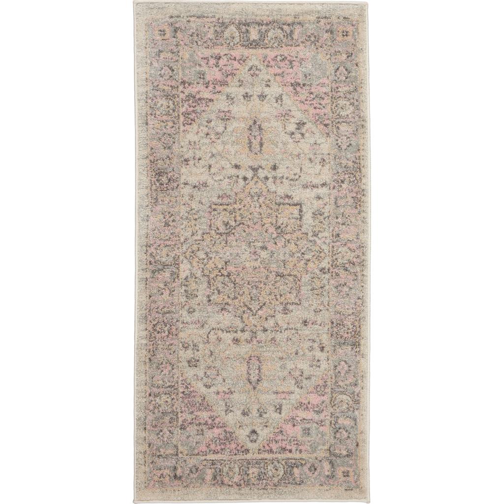 Nourison Home Tranquil TRA06 Pink and Beige Ivory Pink Indoor Rectangle Area Rug - Vintage Power Loomed Machine Made Medium Pile