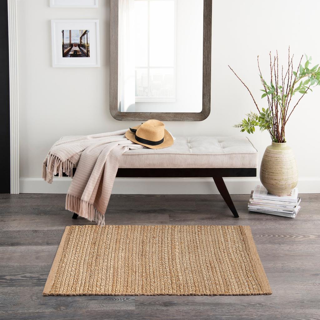 Nourison Home Natural Jute NJT01 Natural Indoor Rectangle Area Rug - Farmhouse Hand Woven Handmade Medium Pile