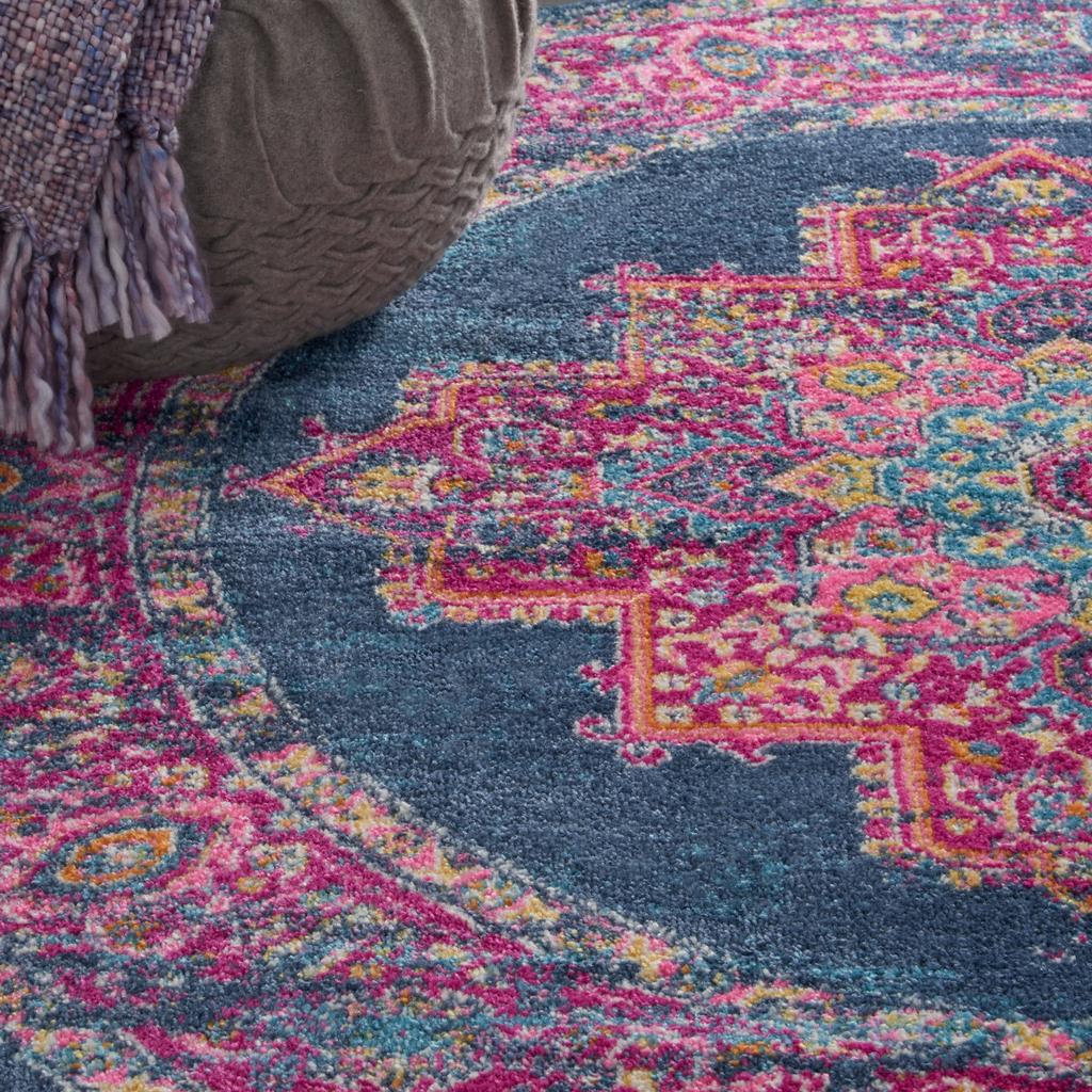 Nourison Home Passion PSN03 Blue Indoor Round Area Rug - Bohemian Power Loomed Machine Made Medium Pile