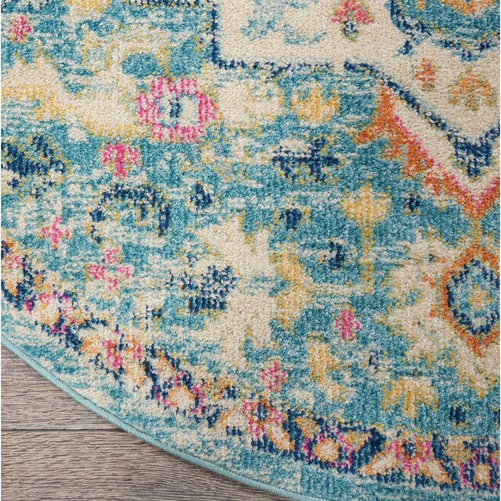 Nourison Home Passion PSN25 Ivory Light Blue Indoor Round Area Rug - Bohemian Power Loomed Machine Made Medium Pile