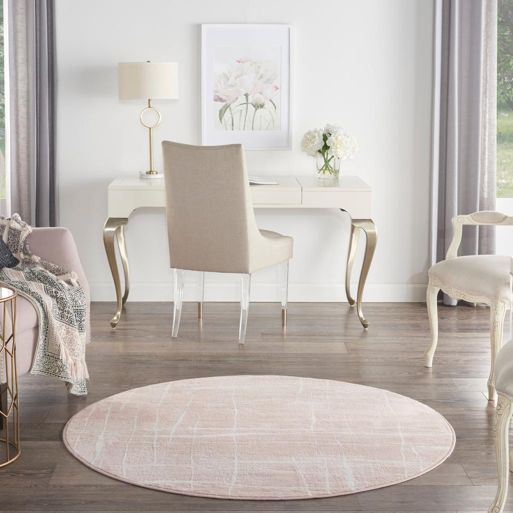 Nourison Home Whimsicle WHS09 Pink Ivory Indoor Round Area Rug - Modern Power Loomed Machine Made Low Pile