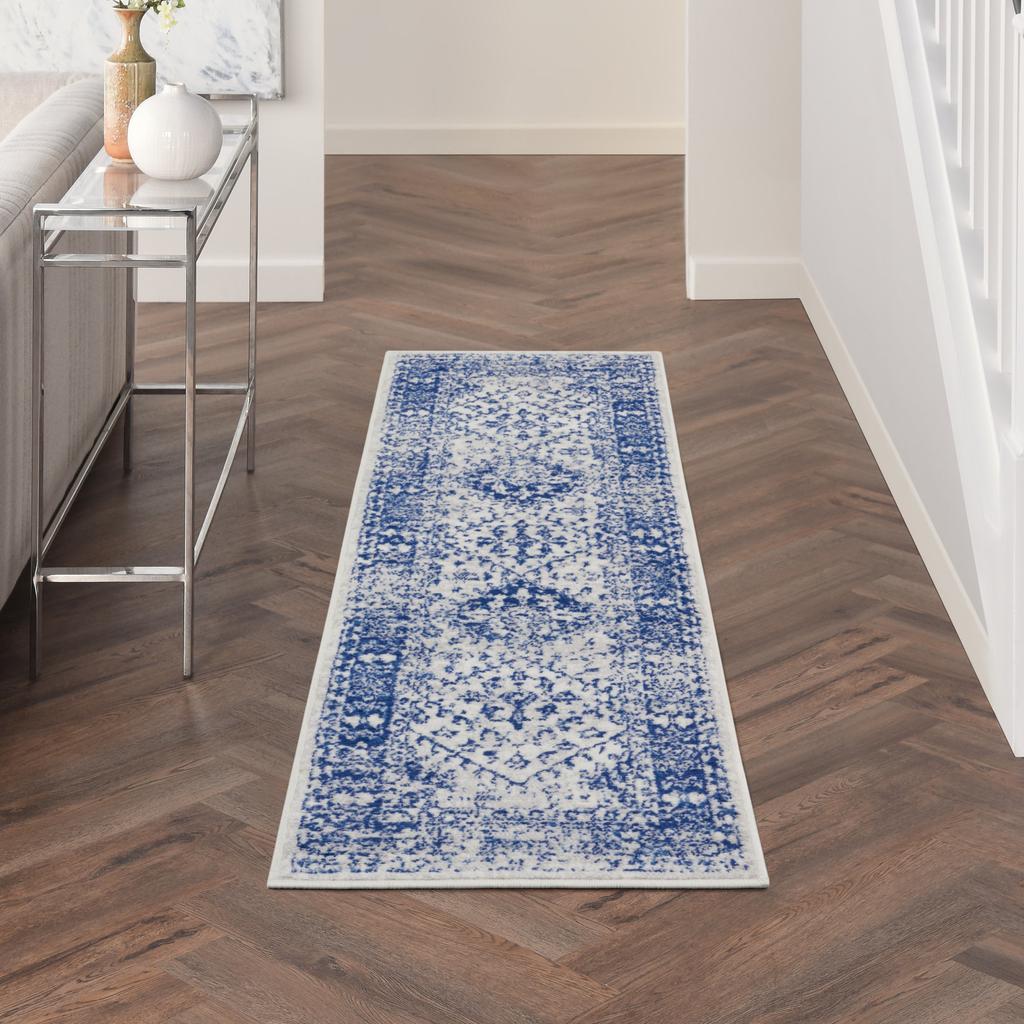 Nourison Home Whimsicle WHS15 Ivory Navy Indoor Runner - Farmhouse Power Loomed Machine Made Low Pile