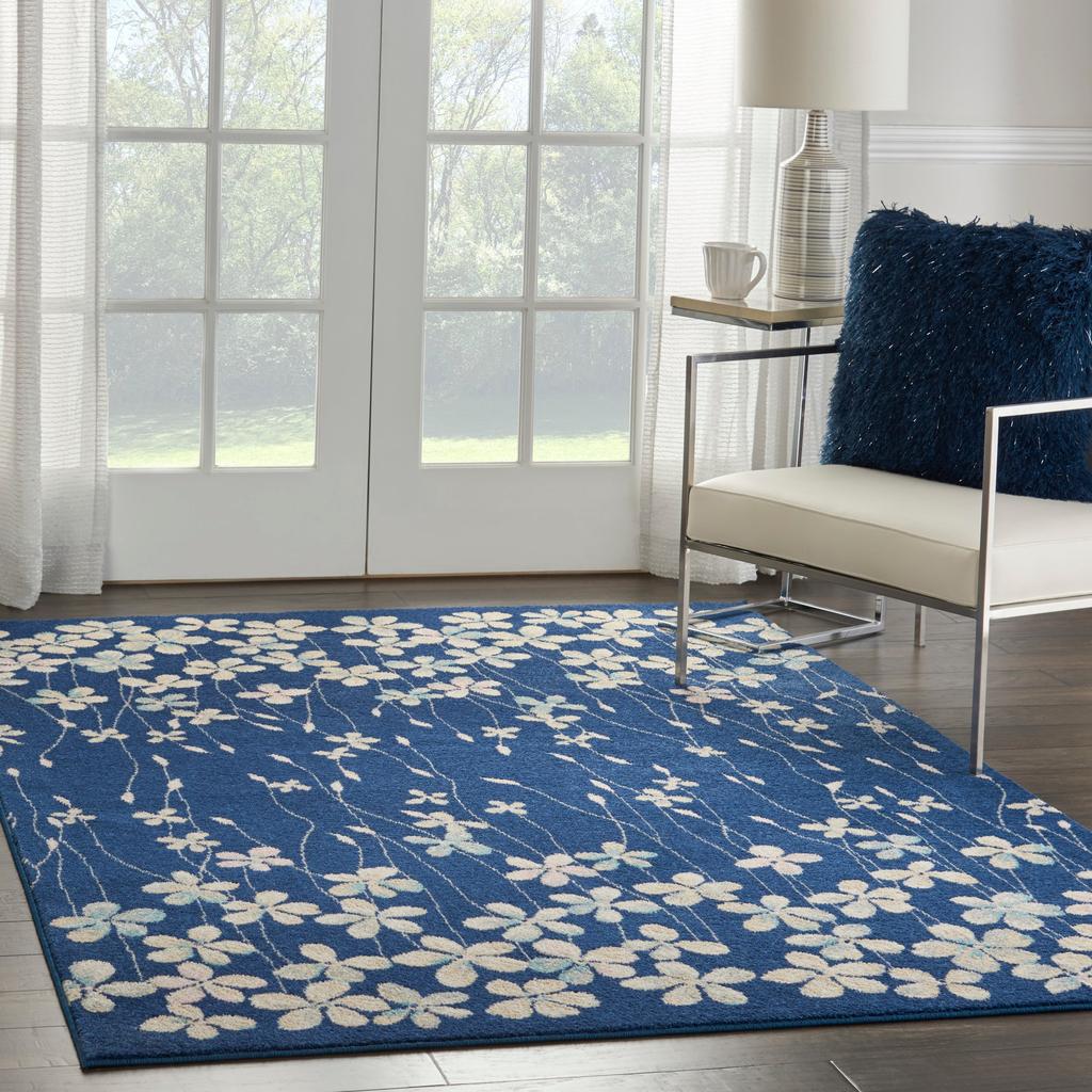 Nourison Home Tranquil TRA04 Navy Blue Navy Indoor Rectangle Area Rug - Contemporary Power Loomed Machine Made Medium Pile