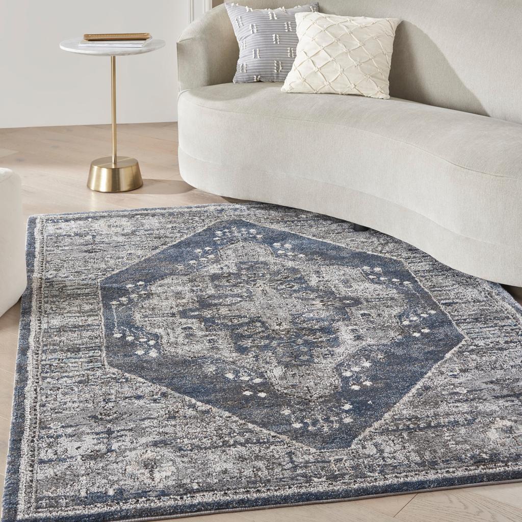 Nourison Home American Manor AMR02 Blue Indoor Rectangle Area Rug - Farmhouse Power Loomed Machine Made Medium Pile