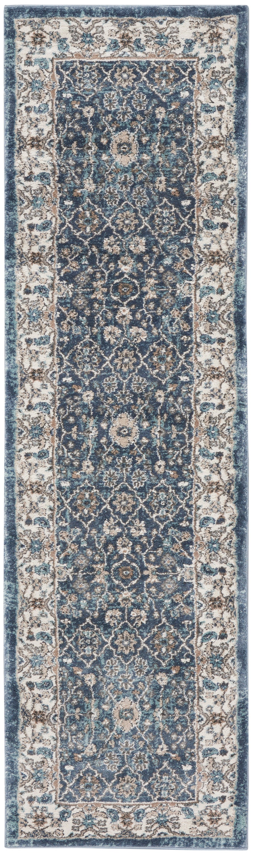 Nourison Home American Manor AMR01 Blue/Ivory Blue Ivory Indoor Runner - Vintage Power Loomed Machine Made Medium Pile