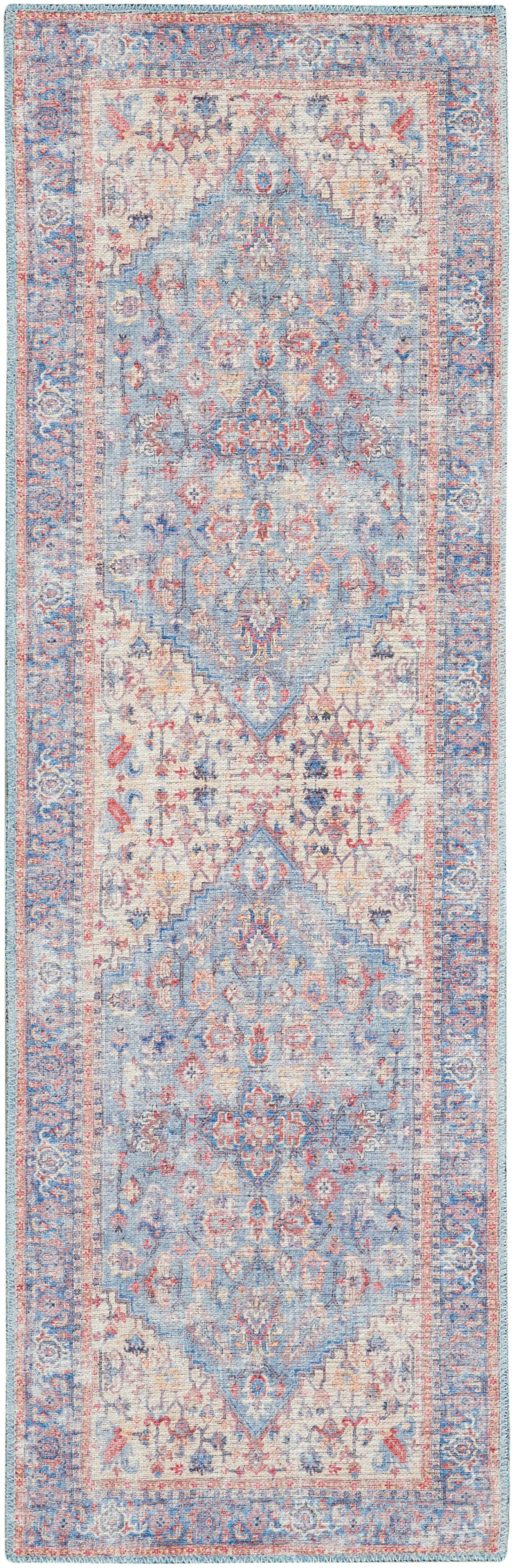 Nourison Home New Concept Washables SR104 Blue Multicolor Indoor Runner - Vintage Machine Woven Machine Made Low Pile