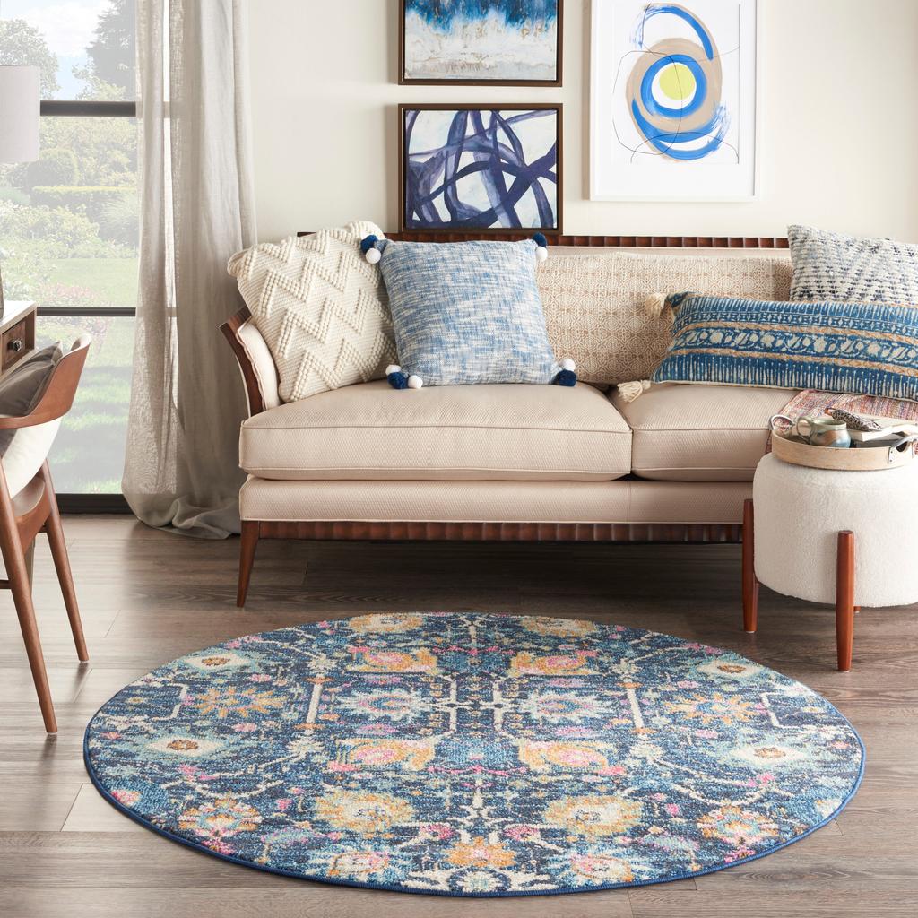 Nourison Home Passion PSN01 Navy Indoor Round Area Rug - Bohemian Power Loomed Machine Made Medium Pile
