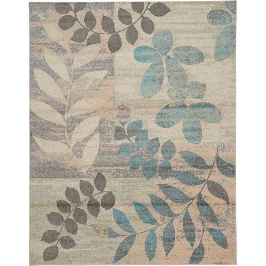 Nourison Home Tranquil TRA01 White and Blue Ivory/Light Blue Indoor Rectangle Area Rug - Farmhouse Power Loomed Machine Made Medium Pile