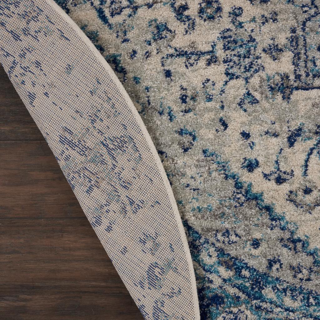 Nourison Home Tranquil TRA06 Navy Blue and White Ivory/Light Blue Indoor Round Area Rug - Vintage Power Loomed Machine Made Medium Pile