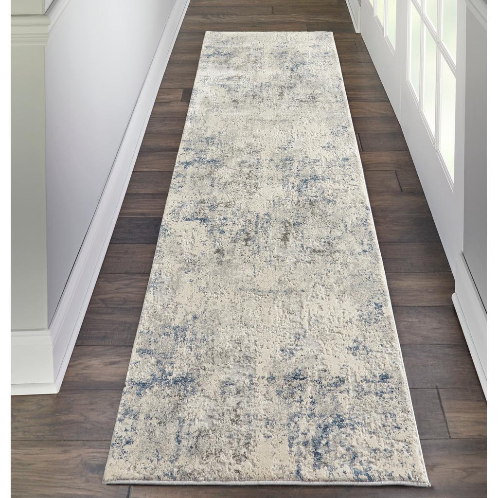 Nourison Home Rustic Textures RUS07 Ivory Grey Blue Ivory/Grey/Blue Indoor Runner - Modern Power Loomed Machine Made Medium Pile