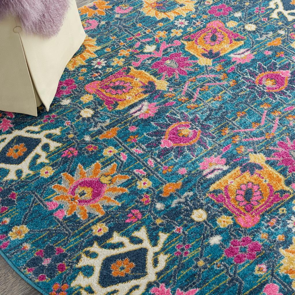 Nourison Home Passion PSN01 Denim Indoor Round Area Rug - Bohemian Power Loomed Machine Made Medium Pile