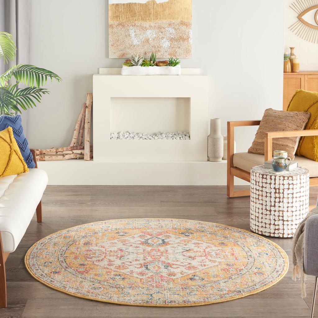 Nourison Home Passion PSN23 Ivory Yellow Indoor Round Area Rug - Bohemian Power Loomed Machine Made Medium Pile
