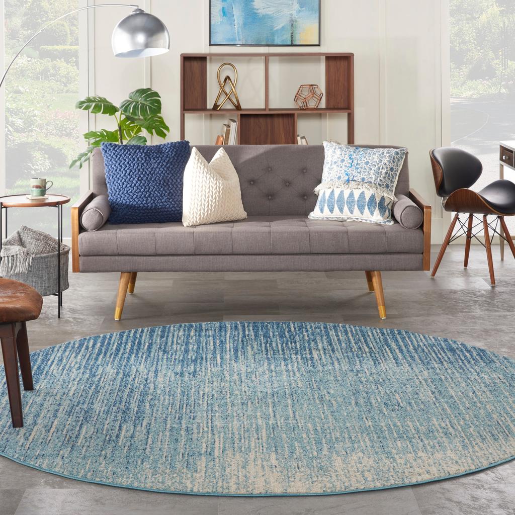 Nourison Home Passion PSN09 Navy Light Blue Indoor Round Area Rug - Modern Power Loomed Machine Made Medium Pile