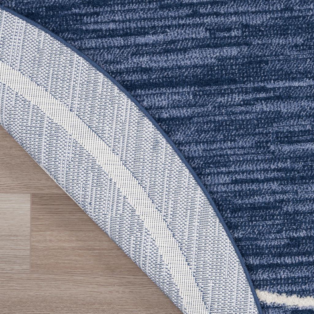 Nourison Home Nourison Essentials NRE02 Navy Ivory Navy/Ivory Indoor/Outdoor Round Area Rug - Contemporary Power Loomed Machine Made Low Pile