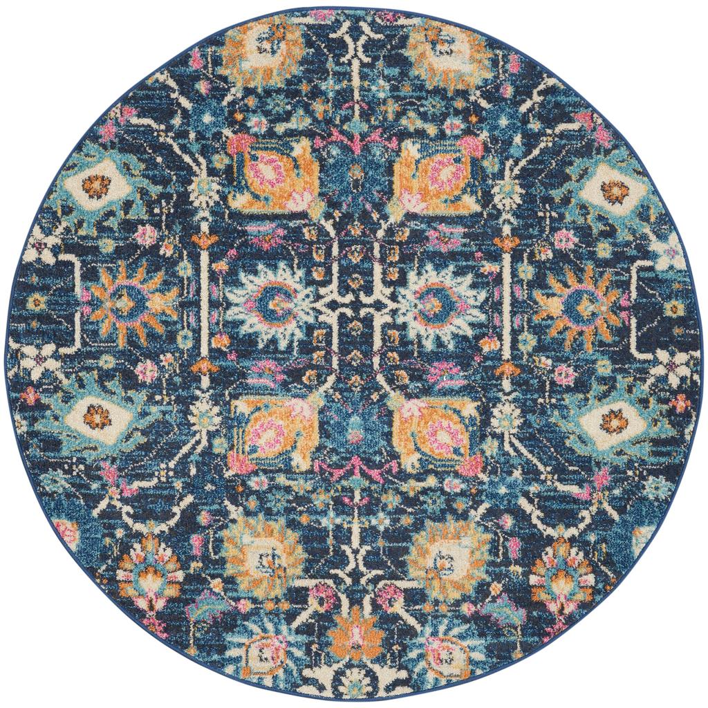 Nourison Home Passion PSN01 Navy Indoor Round Area Rug - Bohemian Power Loomed Machine Made Medium Pile