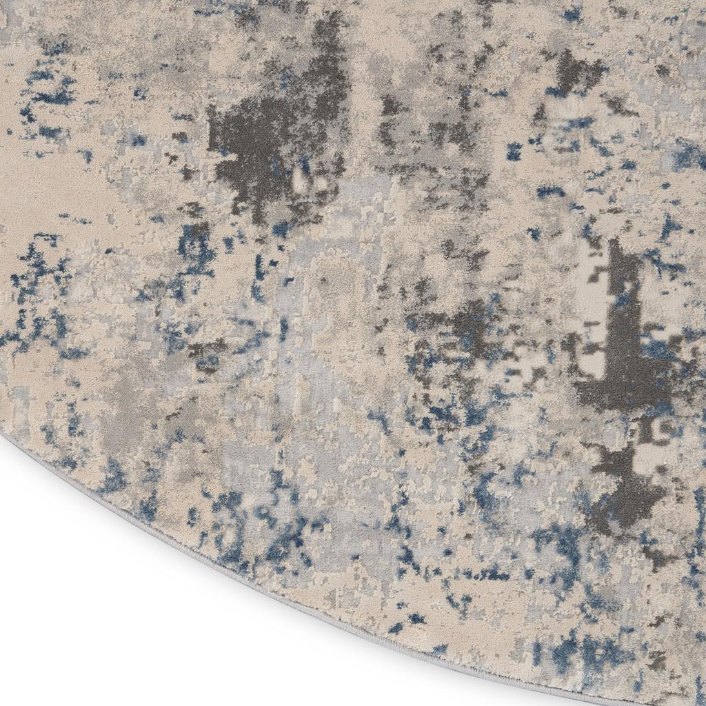 Nourison Home Rustic Textures RUS07 Ivory Grey Blue Indoor Round Area Rug - Modern Power Loomed Machine Made Medium Pile