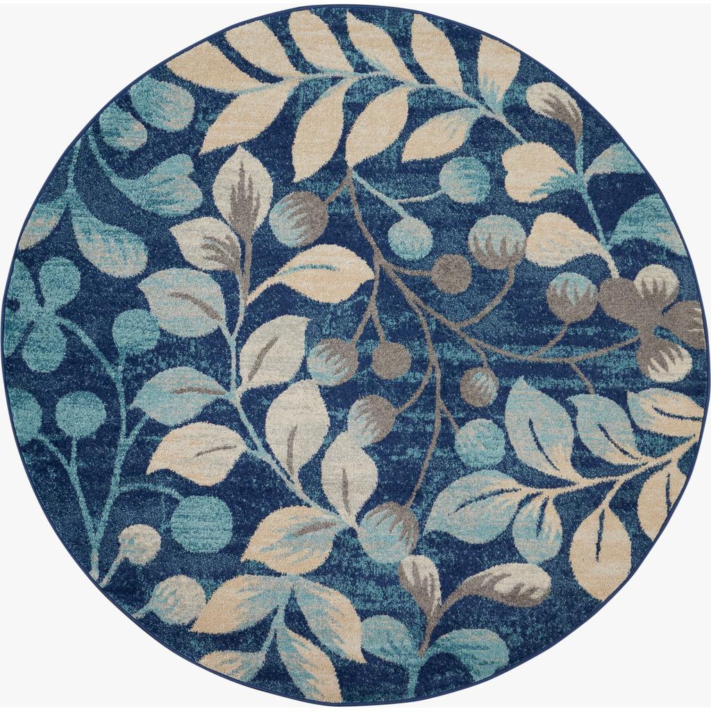 Nourison Home Tranquil TRA03 Navy Indoor Round Area Rug - Farmhouse Power Loomed Machine Made Medium Pile