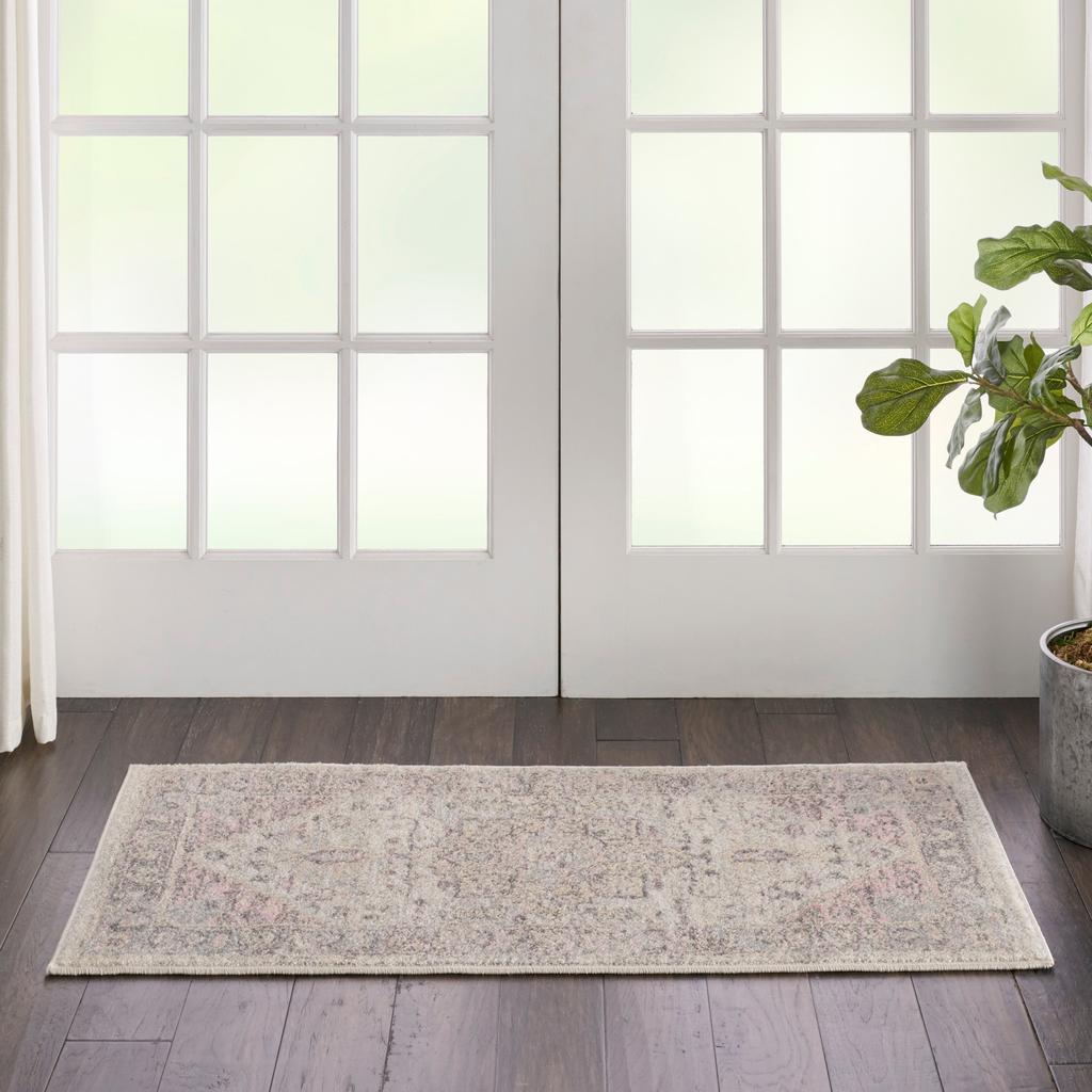 Nourison Home Tranquil TRA06 Pink and Beige Ivory Pink Indoor Rectangle Area Rug - Vintage Power Loomed Machine Made Medium Pile