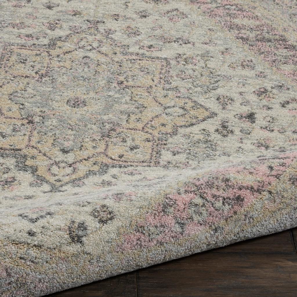 Nourison Home Tranquil TRA06 Pink and Beige Ivory Pink Indoor Round Area Rug - Vintage Power Loomed Machine Made Medium Pile