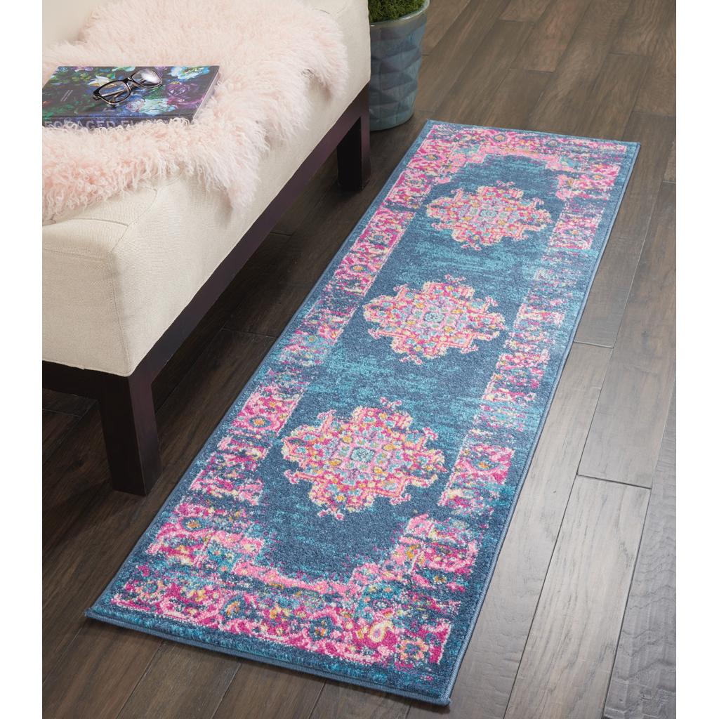 Nourison Home Passion PSN03 Blue Indoor Runner - Bohemian Power Loomed Machine Made Medium Pile