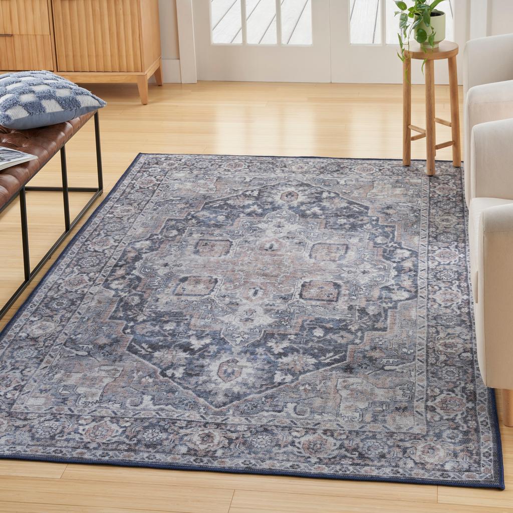 Nourison Home New Concept Washables SR101 Ivory Navy Indoor Rectangle Area Rug - Vintage Machine Woven Machine Made Low Pile
