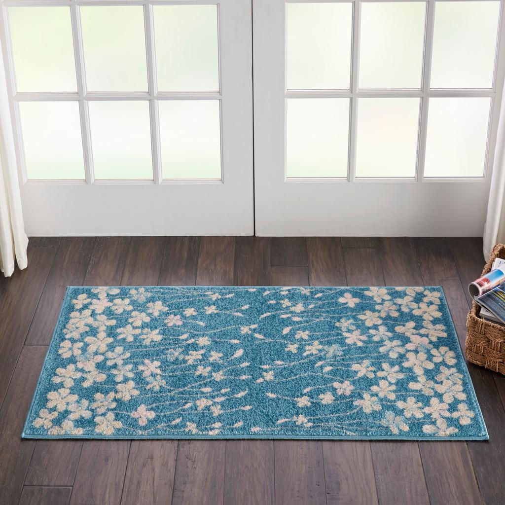 Nourison Home Tranquil TRA04 Turquoise Blue Turquoise Indoor Rectangle Area Rug - Contemporary Power Loomed Machine Made Medium Pile