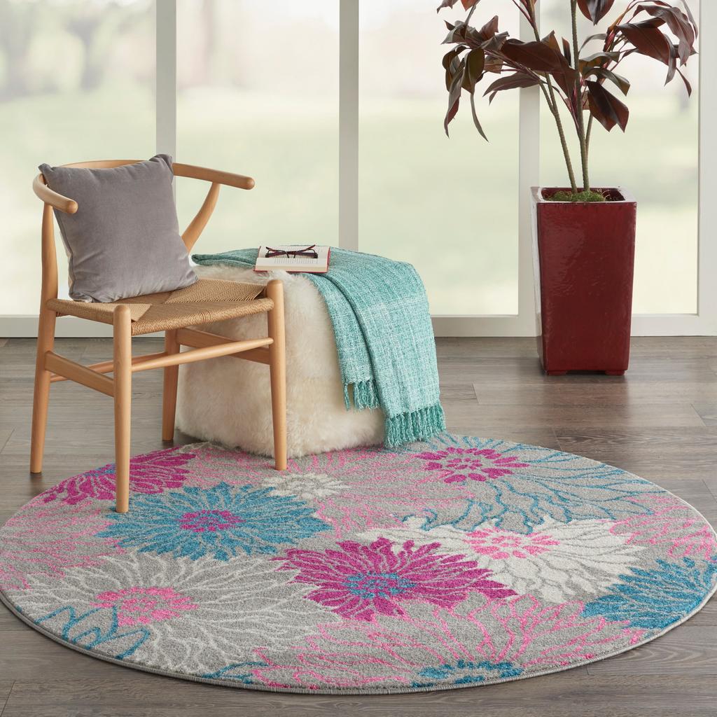 Nourison Home Passion PSN17 Grey Indoor Round Area Rug - Contemporary Power Loomed Machine Made Medium Pile