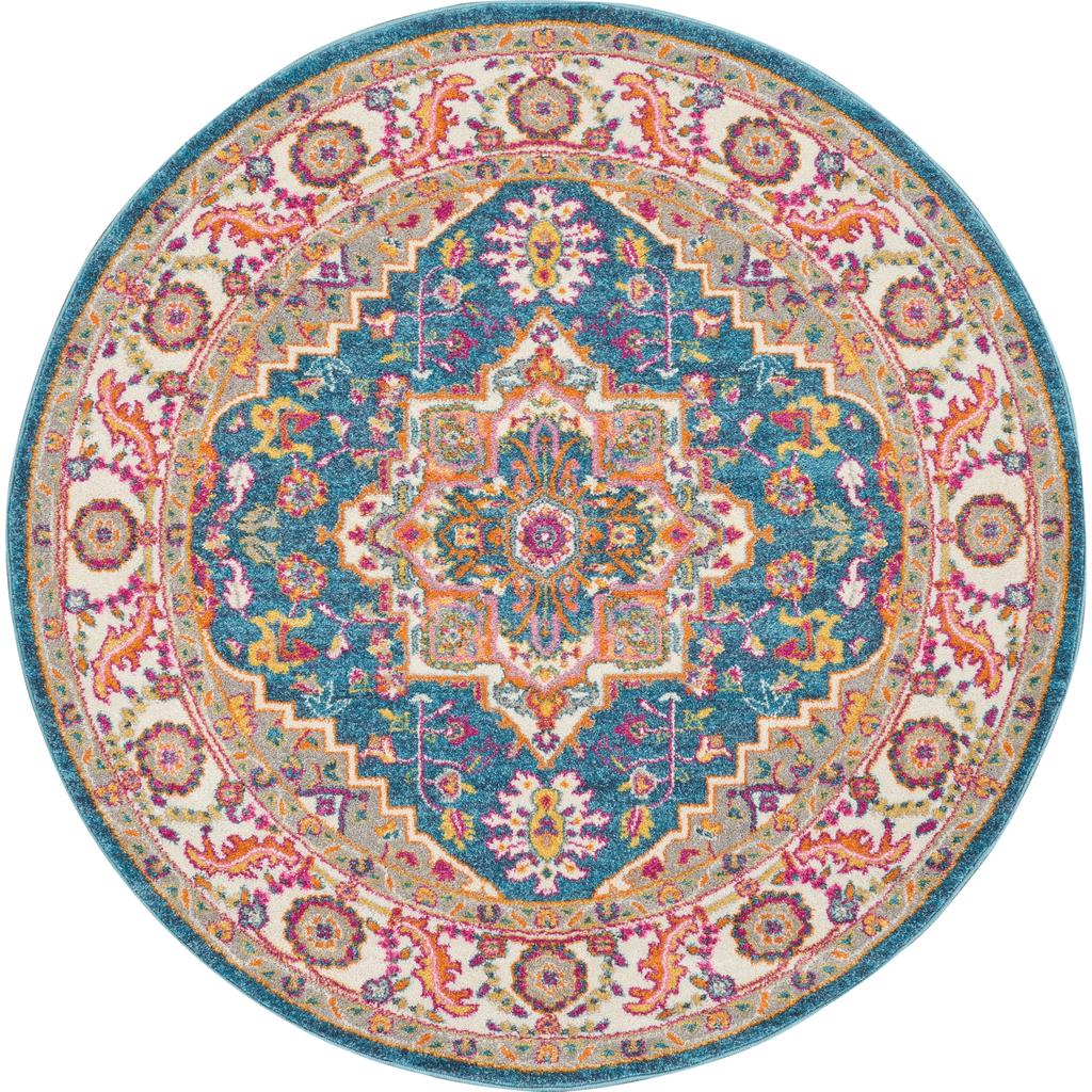 Nourison Home Passion PSN20 Teal Multicolor Indoor Round Area Rug - Bohemian Power Loomed Machine Made Medium Pile