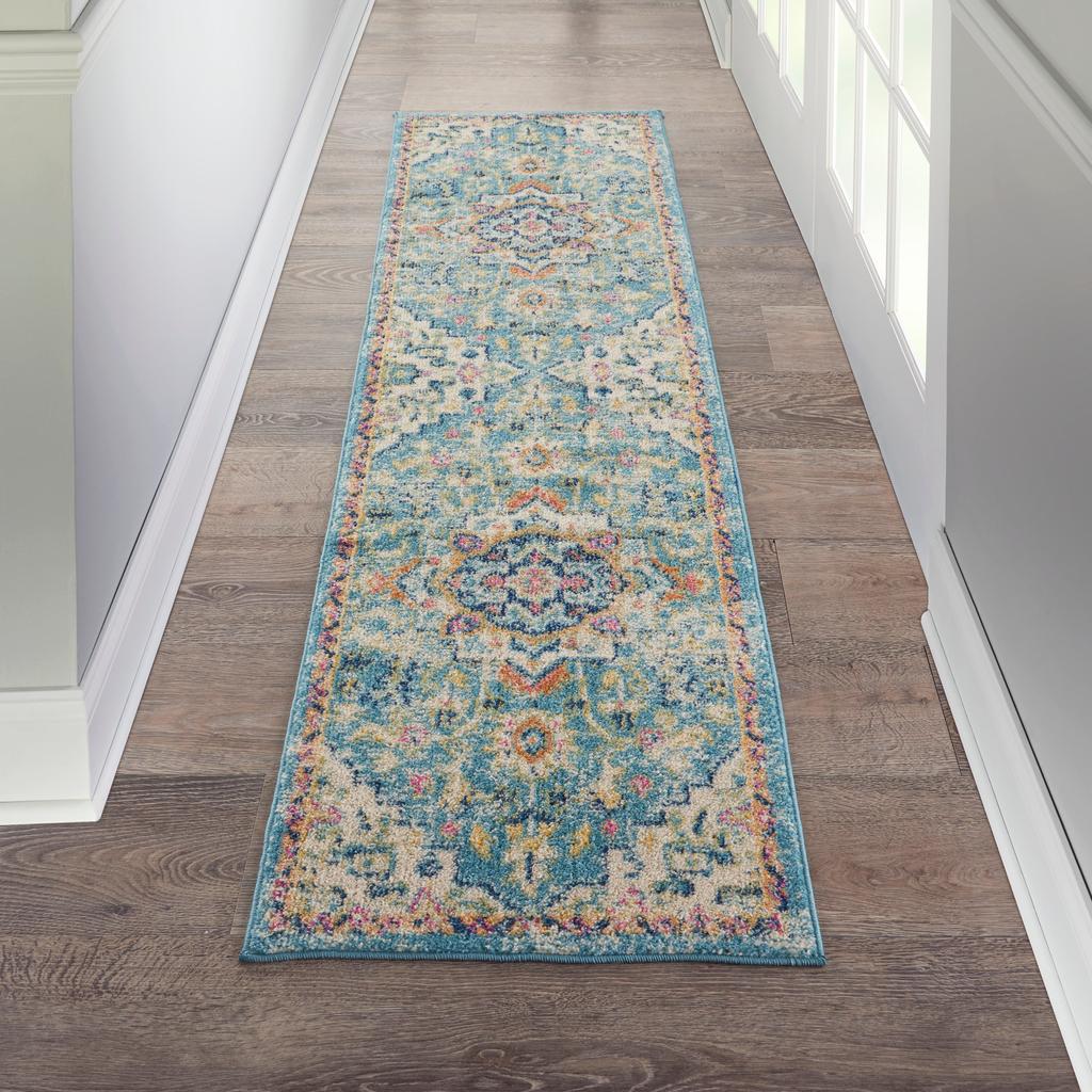 Nourison Home Passion PSN25 Ivory Light Blue Indoor Runner - Bohemian Power Loomed Machine Made Medium Pile