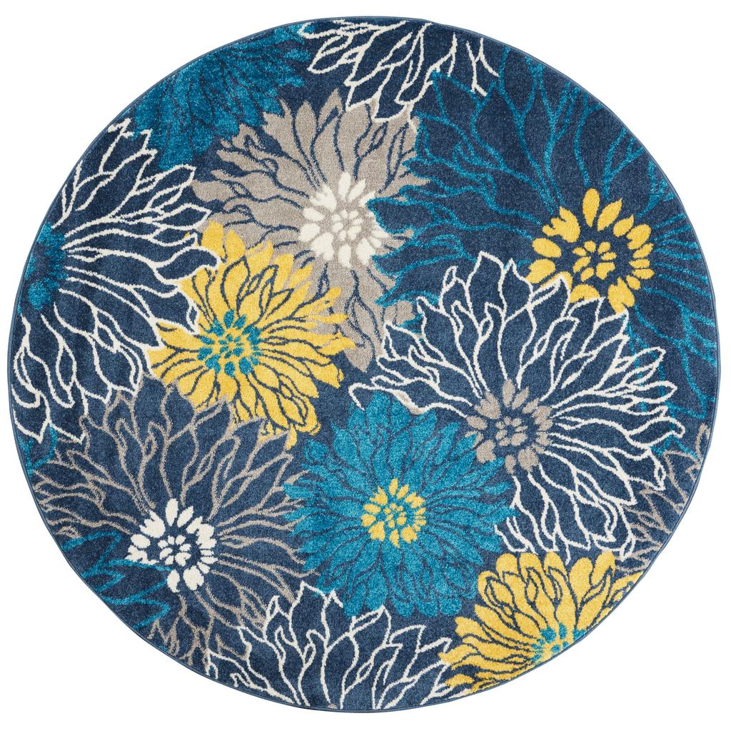 Nourison Home Passion PSN17 Blue Indoor Round Area Rug - Contemporary Power Loomed Machine Made Medium Pile
