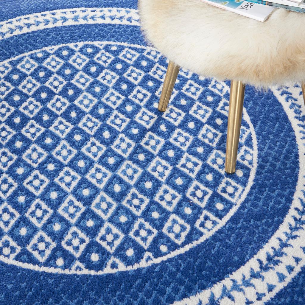 Nourison Home Whimsicle WHS13 Navy Indoor Round Area Rug - Farmhouse Power Loomed Machine Made Low Pile