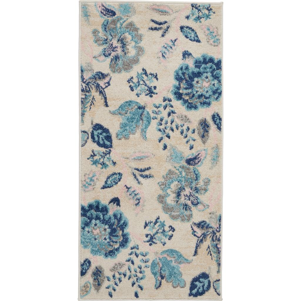 Nourison Home Tranquil TRA02 Ivory Light Blue Ivory/Light Blue Indoor Rectangle Area Rug - Farmhouse Power Loomed Machine Made Medium Pile