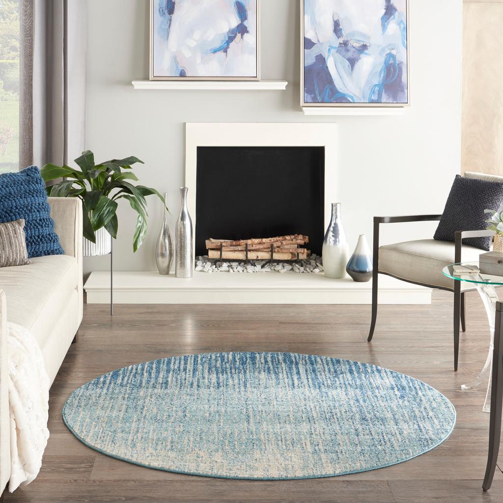 Nourison Home Passion PSN09 Navy Light Blue Navy/Light Blue Indoor Round Area Rug - Modern Power Loomed Machine Made Medium Pile