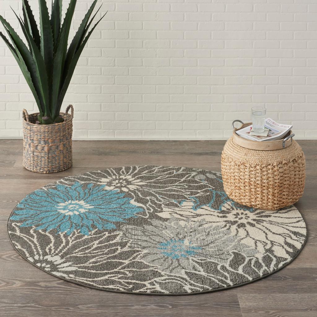 Nourison Home Passion PSN17 Charcoal Blue Indoor Round Area Rug - Contemporary Power Loomed Machine Made Medium Pile