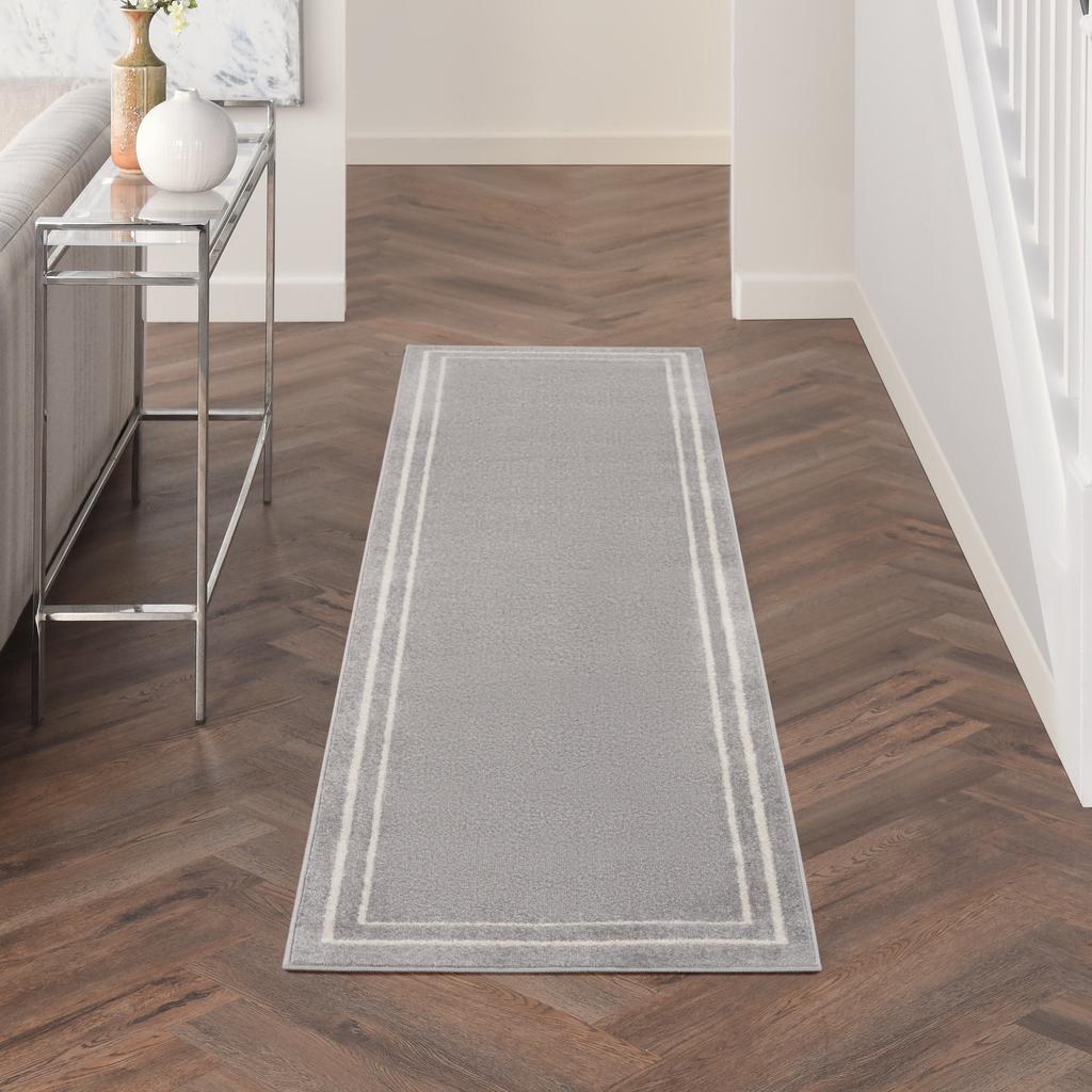 Nourison Home Nourison Essentials NRE02 Grey Ivory Grey/Ivory Indoor/Outdoor Runner - Contemporary Power Loomed Machine Made Low Pile