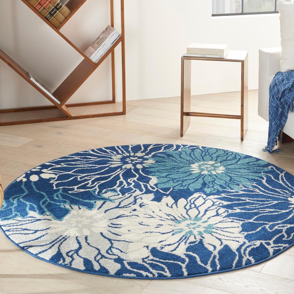 Nourison Home Passion PSN17 Navy Ivory Indoor Round Area Rug - Contemporary Power Loomed Machine Made Medium Pile