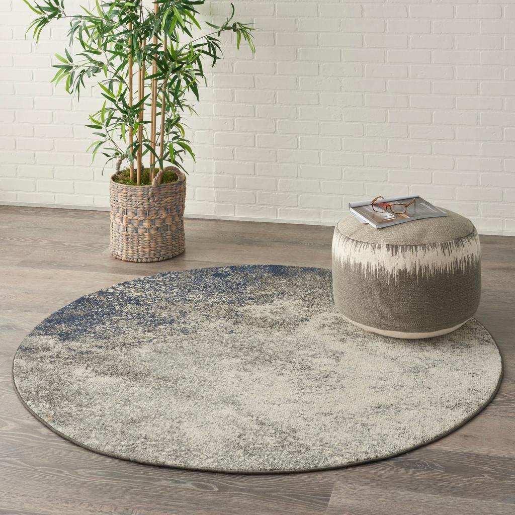 Nourison Home Passion PSN10 Charcoal Ivory Indoor Round Area Rug - Modern Power Loomed Machine Made Medium Pile
