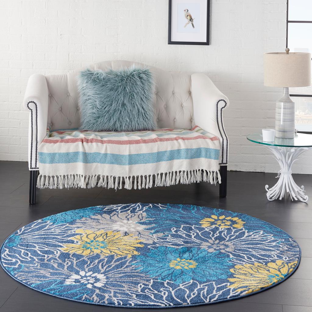 Nourison Home Passion PSN17 Blue Indoor Round Area Rug - Contemporary Power Loomed Machine Made Medium Pile