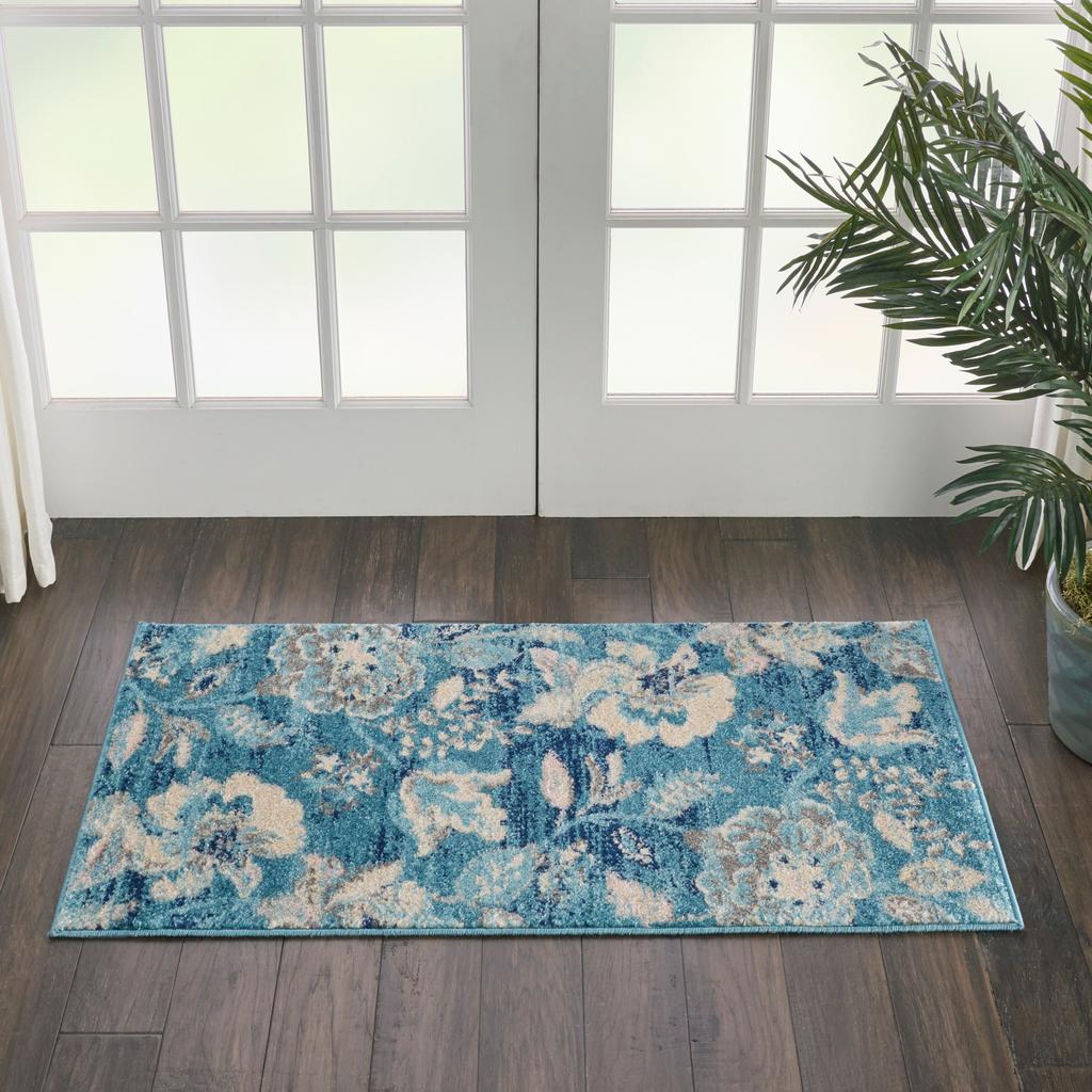 Nourison Home Tranquil TRA02 Turquoise Indoor Rectangle Area Rug - Vintage Power Loomed Machine Made Medium Pile