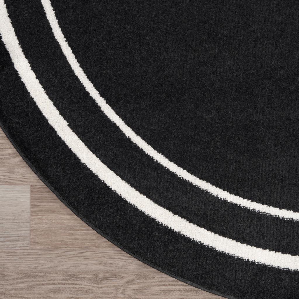 Nourison Home Nourison Essentials NRE02 Black Ivory Indoor/Outdoor Round Area Rug - Contemporary Power Loomed Machine Made Low Pile