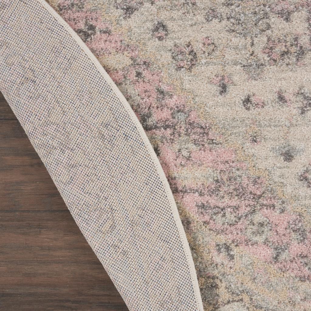 Nourison Home Tranquil TRA06 Pink and Beige Ivory Pink Indoor Round Area Rug - Vintage Power Loomed Machine Made Medium Pile