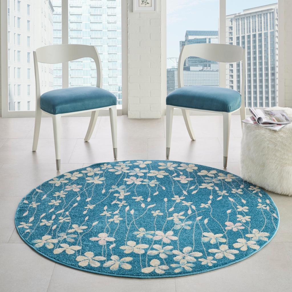Nourison Home Tranquil TRA04 Turquoise Blue Turquoise Indoor Round Area Rug - Contemporary Power Loomed Machine Made Medium Pile