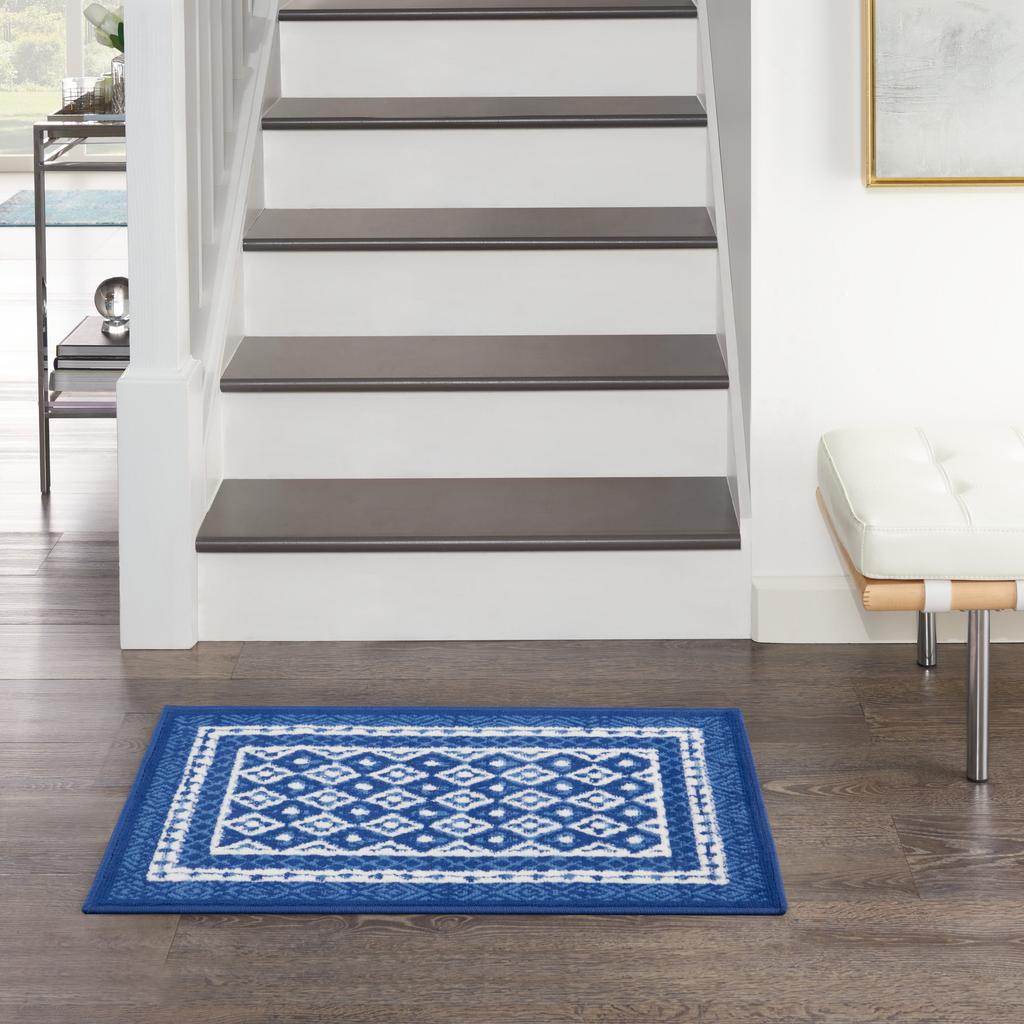Nourison Home Whimsicle WHS13 Navy Indoor Rectangle Area Rug - Farmhouse Power Loomed Machine Made Low Pile