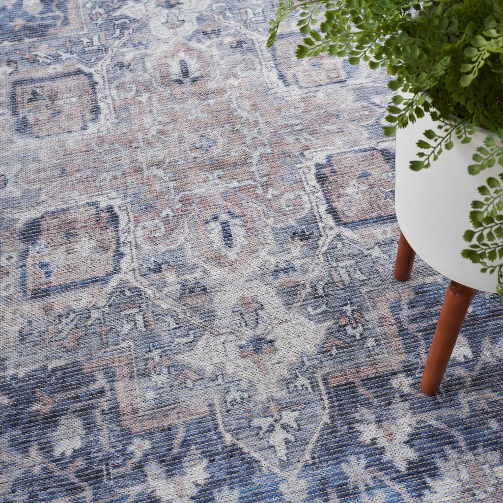 Nourison Home New Concept Washables SR101 Ivory Navy Indoor Rectangle Area Rug - Vintage Machine Woven Machine Made Low Pile