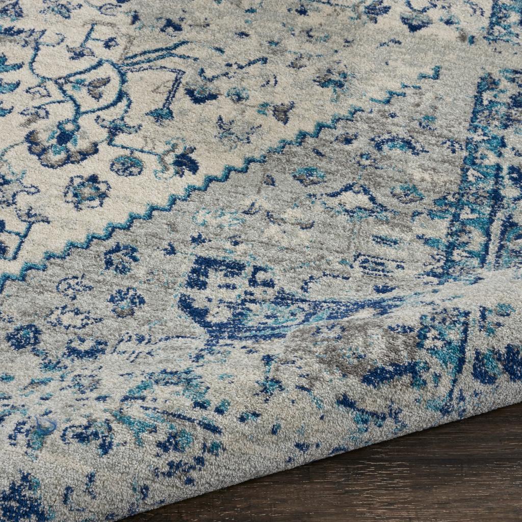 Nourison Home Tranquil TRA06 Navy Blue and White Ivory/Light Blue Indoor Runner - Vintage Power Loomed Machine Made Medium Pile