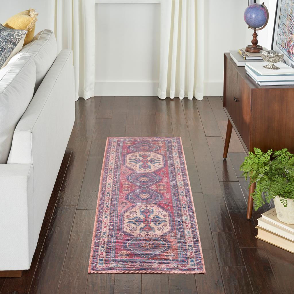 Nourison Home New Concept Washables SR105 Red Navy Indoor Runner - Vintage Machine Woven Machine Made Low Pile