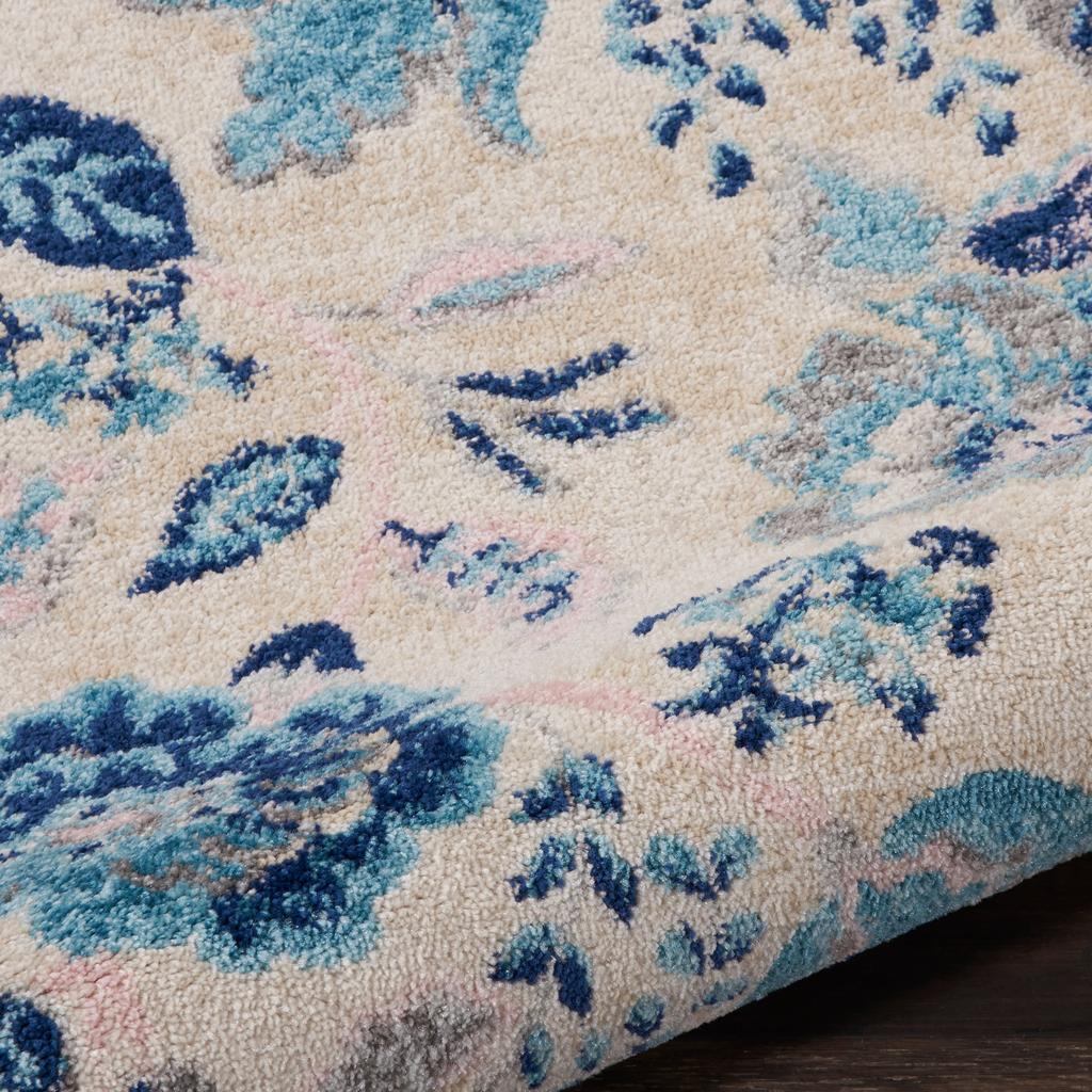 Nourison Home Tranquil TRA02 Ivory Light Blue Ivory/Light Blue Indoor Rectangle Area Rug - Farmhouse Power Loomed Machine Made Medium Pile