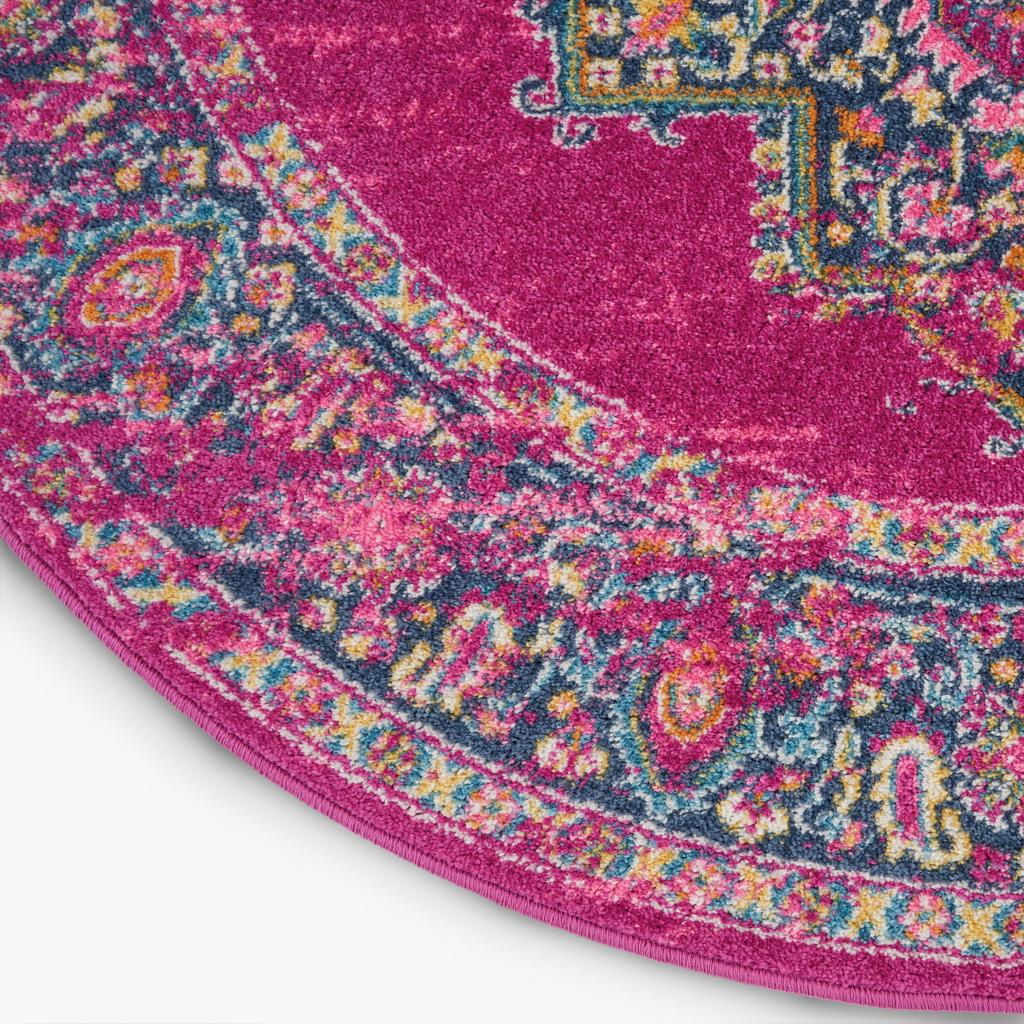 Nourison Home Passion PSN03 Pink Fuchsia Indoor Round Area Rug - Bohemian Power Loomed Machine Made Medium Pile